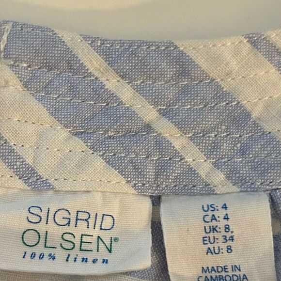 Sigrid Olsen 100% Linen Blue White Striped Halter Midi Summer Dress Size 4 - Picture 2 of 10